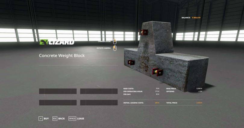 Мод Lizard Weight 1500KG v 1.0 для Farming Simulator 2019