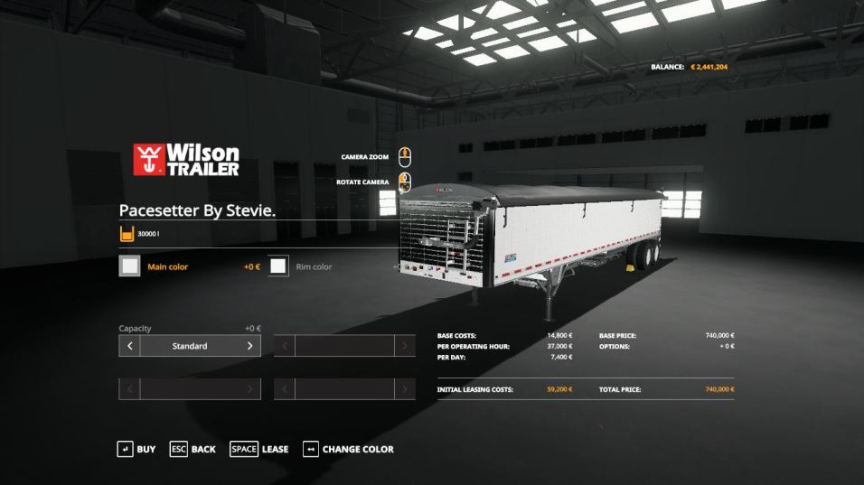 Мод Warrior Semi + Wilson Pacesetter Trailer v 1.0 для Farming Simulator 2019