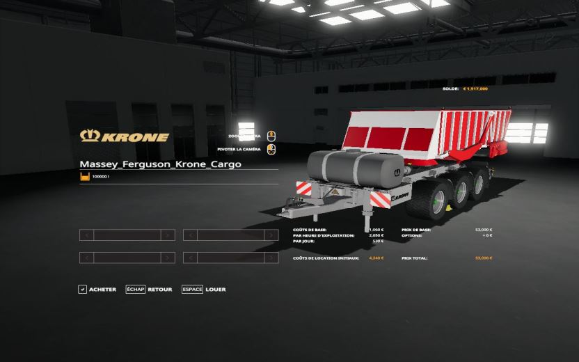 Мод Massey Ferguson Krone Cargo v 1.0.0.1 для Farming Simulator 2019